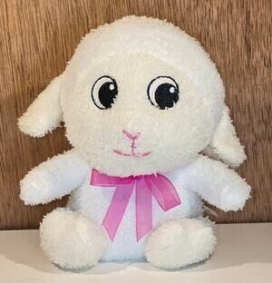 Greenbrier White Lamb Plush Pink Ribbon Stuffed Animal Easter Bunny 6 Inch